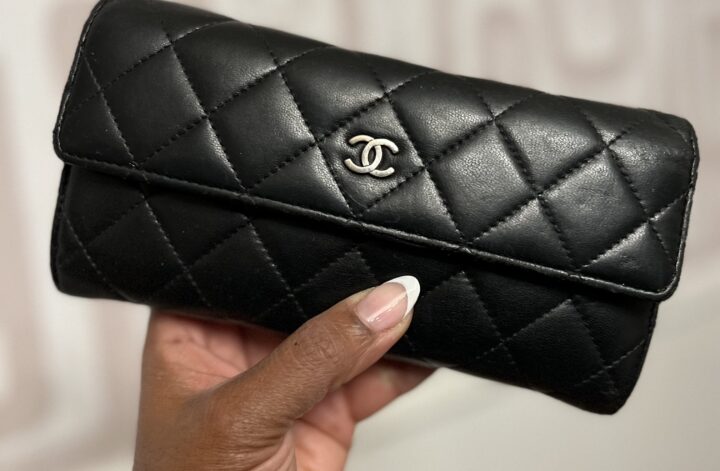 Chanel wallet turned into crossbody bag with gold chain strap conversion kit